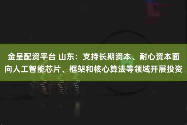 金呈配资平台 山东：支持长期资本、耐心资本面向人工智能芯片、框架和核心算法等领域开展投资